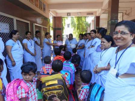Nursery Students were welcomed by Blue House Teachers